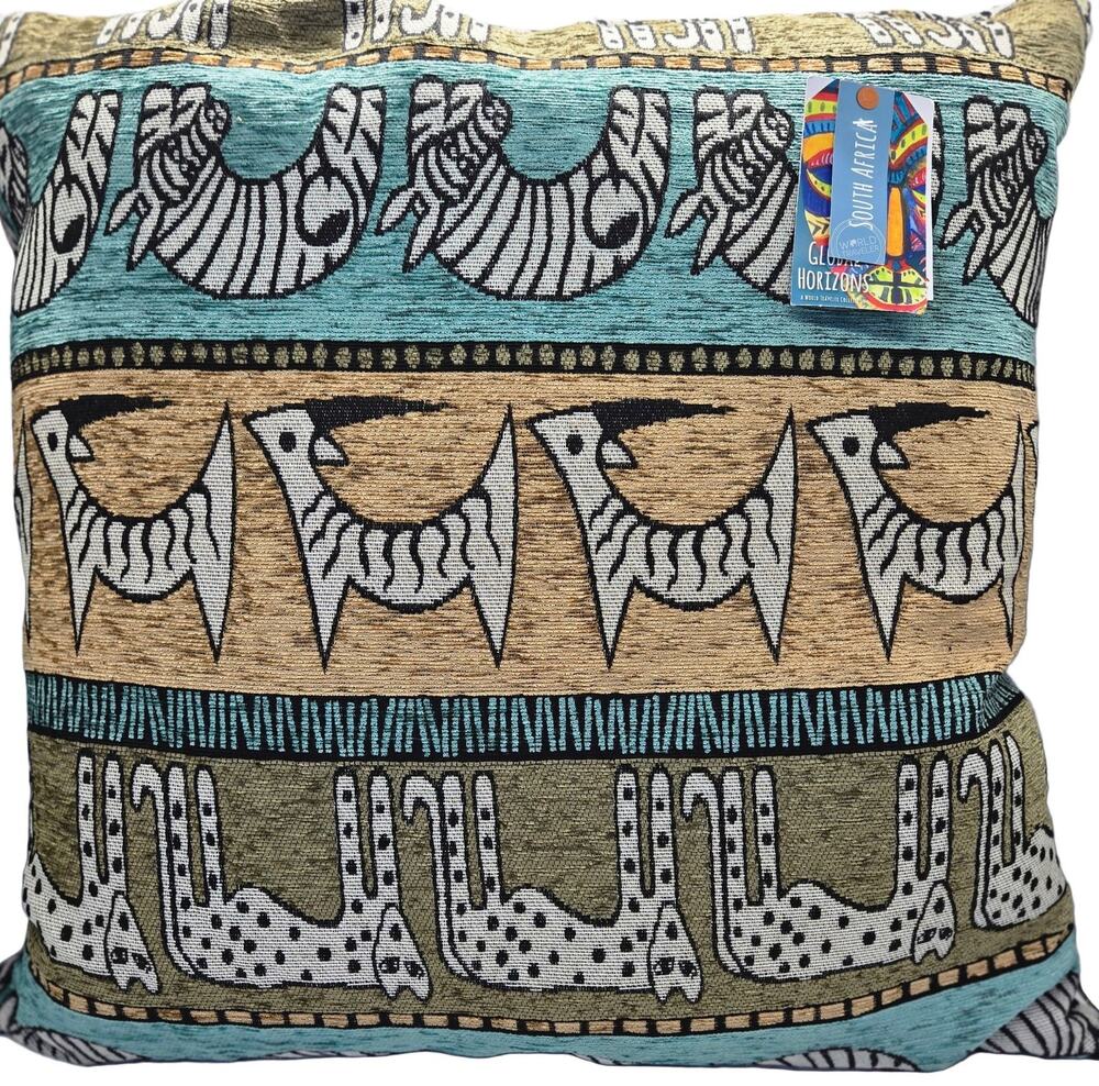 World Traveler Global Horizons South Africa Throw Pillow 26" Teal Tan Olive NEW